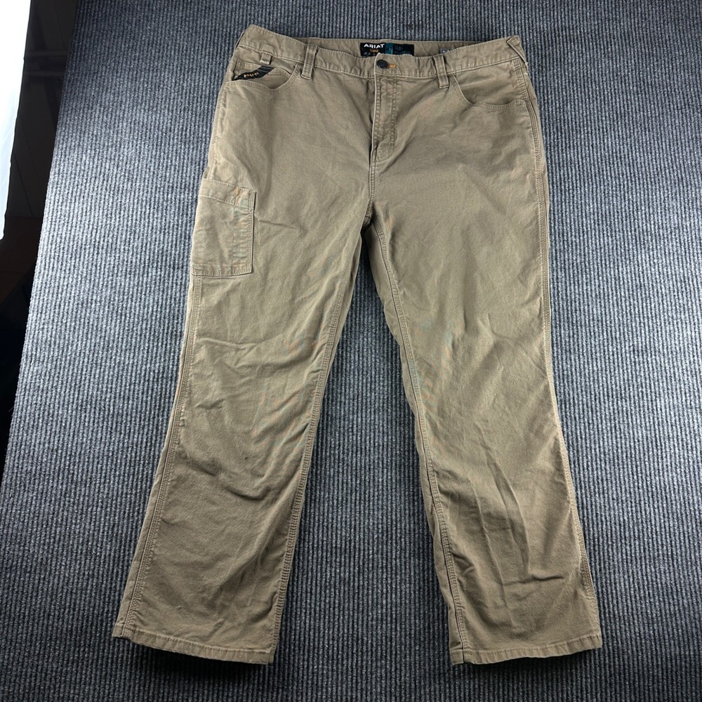 Ariat Rebar M7 Slim Straight Leg Pants Mens 40x30 Khaki Tan Canvas Utility Work